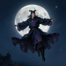 attractive male wizard magically floating high in the night sky, fantasy, full moon in background. highly detailed painting by gaston bussiere, craig mullins, j. c. leyendecker, mid shot, 8 k