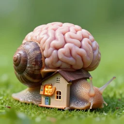 a snail with a very big brain as house