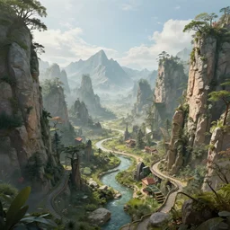 A fantasy intricate landscape in the style of Midjourney