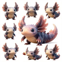 a monster which resembles an axolotl, concept art, extremely detailed multiple unique different art styles.