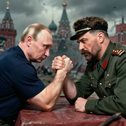 picture of ( ( arm wrestling between putin and stalin ) ) in apocalyptic russia, hyperrealistic, digital concept art, sharp focus, 3 5 mm film, caricature illustration, art by magic realism, art by josephine wall, art by huang guangjian, art by viktoria gavrilenko, art by amanda sage, trending on artstation