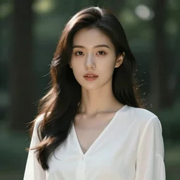 An Beautiful Asian Woman in white, in the forest, Professional artistic photograph.