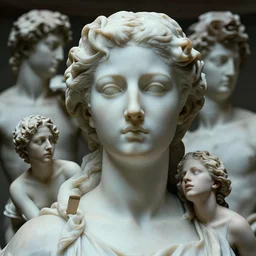 beautiful closeup portrait of a ethereal lady, marble sculpture by greg rutkowski, josan gonzalez, rodin, michelangelo, cinematography by christopher nolan, imaginative, creative, emotion : madness