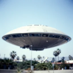 a photo of a gigantic alien spacecraft above los angeles during the day, grainy and brightly lit, yashica me - 1, slightly blurry