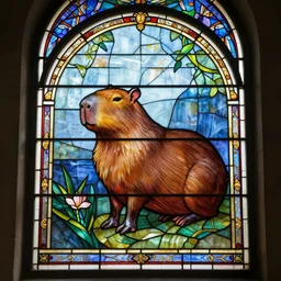 a beautiful stained glass church window of a capybara by louis comfort tiffany, 4 k, trending on artstation