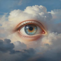 a beautiful painting of a single eye in a cloudy sky, fantasy art, matte painting, beautiful colors