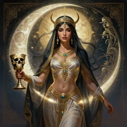 symmetry!! portrait of the arabian goddess manat, body like ronnie coleman, religious, intricate, waning moon, cup of death, highly detailed, dynamic lighting, digital art, digital painting, artstation, wlop, sharp focus, illustration, art by artgerm and greg rutkowski and alphonse mucha, 8 k