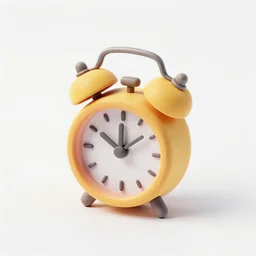 Very tiny alarm clock model, iOS emoji, 3D clay render, 4k UHD, octane render, white background, isometric top down left view, diffuse lighting, simplistic