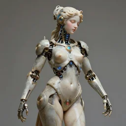 portrait of venus with amazing solarpunk mecha humanoid robotic parts with led lights, pudica pose gesture, by bouguereau, ultra - realistic and intricate, hdr 8 k