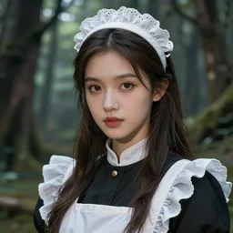 A beautiful maid in a magical forest, beautiful face, very detailed face, fantasy art, in the style of JOHN STEPHENS, illustration, epic, fantasy, intricate, hyper detailed, artstation, concept art, smooth, sharp focus