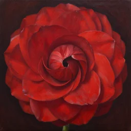 a chiaroscuro oil painting of a infinity recursive red flower