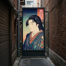 a narrow alley with a sign in the middle of it, cyberpunk art by pan tianshou, cgsociety contest winner, shin hanga, unreal engine 5, rendered in unreal engine, world captured through photogrammetry and dissolved with real - time vfx art by ruben fro