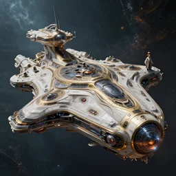 futuristic beautiful baroque space ship, JC park, Kezrek, Vincent Maréchal, Nicolas Bouvier, moebius, cinematic, highly detailed, photo realistic
