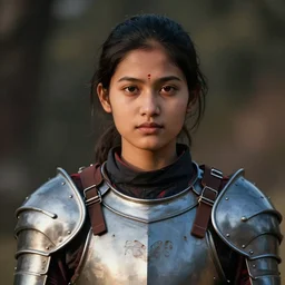 a portrait of a young beautiful nepali lady wearing armour, highly detailed, cinematic lighting, hyperrealistic, 4 k, digital art