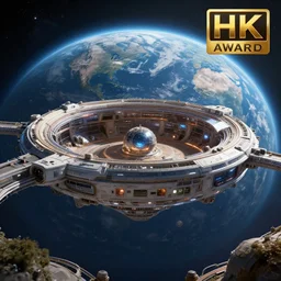 a futuristic space habitat with earth in the background, highly detailed, 8 k, hdr, award - winning, octane render, artstation
