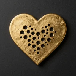 Heart made out of gold with a bunch of holes