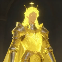 A fancy portrait of a yellow glowing holy knight by Greg Rutkowski, Sung Choi, Mitchell Mohrhauser, Maciej Kuciara, Johnson Ting, Maxim Verehin, Peter Konig, 8k photorealistic, cinematic lighting, HD, high details, dramatic, trending on artstation
