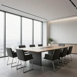 brutalist corporate conference room interior design concept big windows minimalist furnitrue by martyn lawrence bullard design high quality ultra realistic 8 k