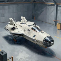 matte paint of a spaceship in a hangar, sci fi, trending on artstation