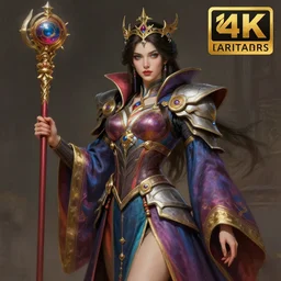 an anthropomorphic beautiful mecha female wizard portrait holding a staff wearing colourful robe, fine art, award winning, intricate, elegant, sharp focus, octane render, hyperrealistic, cinematic lighting, highly detailed, digital painting, 8 k concept art, art by jamie hewlett and z. w. gu, masterpiece, trending on artstation, 8 k