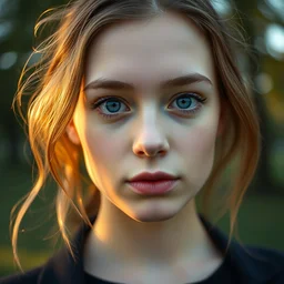 a photograph of a young woman in a park, dof, sharp focus, highly detailed face, symmetric face, realistic iris, cinestill 8 0 0 t, photography by matthieu paley
