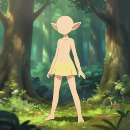 isekai beautiful league tristana yordle, kamisama standing in forest. flat face. aesthetic, golden ratio. beautiful lineart, ranking on contest, artstation, soft lighting, artistic pose, character concept, cinematic, motion blur, chromatic abberation. by insert