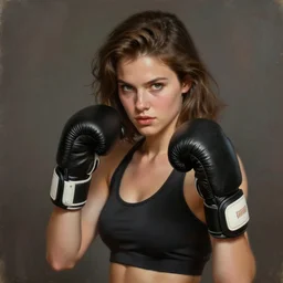 perfectly - portrait of a beautiful female fighter netflix character, 8 0 s movie poster style, intricate, highly detailed, digital painting, loose brush strokes, realistic shaded lighting, artstation, concept art, smooth, sharp focus, illustration, realism, oil painting, unreal engine 5, 8 k, art by peter mohrbacher and sam spratt