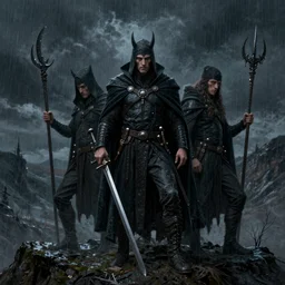 a beautiful artwork of a warlock tribe on a mountain at rainy night, by Brothers Hildebrandt, featured on artstation