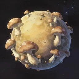 planet made out of mushroom, anime still frame by shinkai