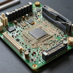 Highly detailed photo of Mount Olympus as dusty ancient computer motherboard, 4K, highly detailed