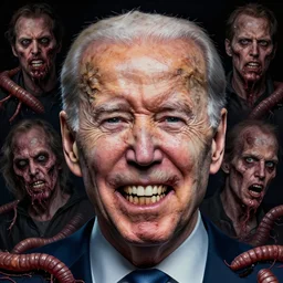 a portrait of joe biden, flesh eating worms, macabre, horror saw teeth, horror rotten teeth, peeling face skin, by donato giancola and greg rutkowski and wayne barlow and zdzisław beksinski, realistic face, visible face, digital art, artstation, symmetry