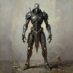 a oil painting full body character portrait of a toxic android in the style of dark souls in the style of darkest dungeon trending on artstation deviantart pinterest detailed realistic hd 8 k high resolution