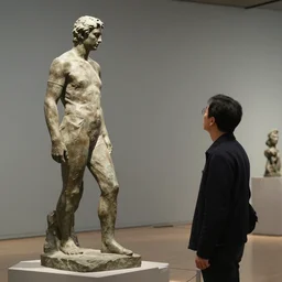 nadal looking at a sculpture of himself