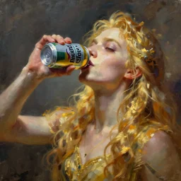 Hastur drinking a can of Natural Light Beer, character art, concept art, painting by Peter Mohrbacher, the king in yellow