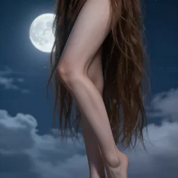 fantasy, beautiful leg, long hair, girl, portrait, cloud sky and moon night background, high detail, cinematic lighting, concept art, digital art, illustration, smooth, sharp focus, greg rutkowski, alphonse mucha, loish, wlop, trending on artstation, trending on deviantart