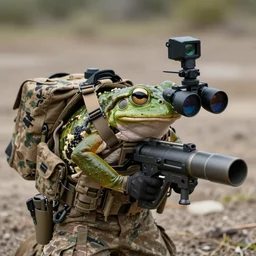 a rare military frog equipped with rocket launcher and night vision target acquisition system, photo from us marines training exercise