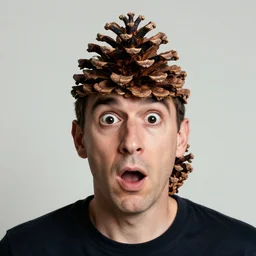 pine cone headed man with hard black eyes very surprised, rule of thirds, super sharp, 4 k, ultra detailed, norman rockwell, richard corben.