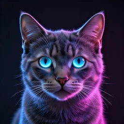 face of a glowing cat, neon light, octane render, 4k premiere pro, hyper realistic