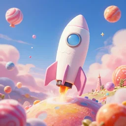epic professional digital art of a marshmallow rocket landing on a cheery candy planet landscape, best on artstation, breathtaking, epic, stunning, gorgeous, much detail, much wow, cgsociety, wlop, pixiv, behance, deviantart, masterpiece