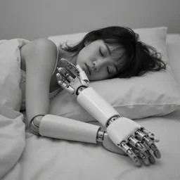 one element of this piece is an artificial limb. theme : waking from a dream. use a limited color palette.
