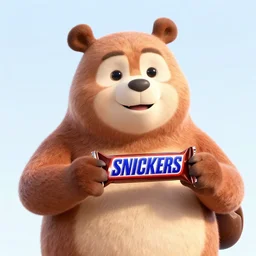 freddy fazbear holding a snickers candy bar