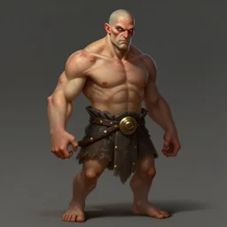 unattractive, bald and unsympathetic Human_fighter!, He has 6 scares on his face, and a bloodthirsty look in his eyes. full_body!!, dungeons and dragons character, highly detailed, digital painting, artstation, concept art, sharp focus, illustration, art by Leonardo da Vinci and Michelangelo and Botticelli