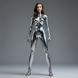 Hajime Sorayama designed Metallic Robot Woman as Gal Gadot, Studio Lighting. Robot woman’s skin made out of reflective chrome, Full body, Hyperreal