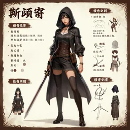 female thief, character design sheet