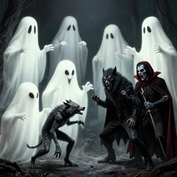 ghosts, aliens, werewolf and vampires fighting all together, lowbrow, surealistic, hd
