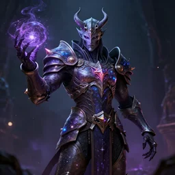 a biomechanical warlock harnessing forbidden magic, wearing armor made of dying stars, unreal engine 5, trending on artstation,