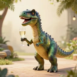 fancy dinosaur drinking prosecco