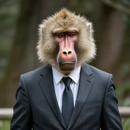 baboon wearing a suit and tie, ready for a meeting, close business portrait