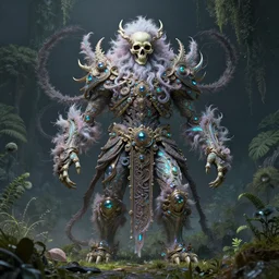 ancient giant iridescent and fluffy dead god being in desolate and lush landscape, moody, :: by James Jean, Jeff Koons, Dan McPharlin, Daniel Merrian :: ornate, dynamic, particulate, rich colors, intricate, elegant, highly detailed, centered, artstation, smooth, sharp focus, octane render, 3d