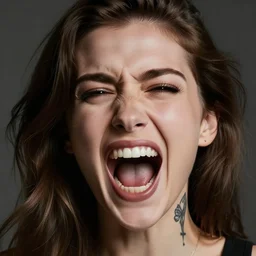 woman screaming with stupid looking tattoo, close - up photography
